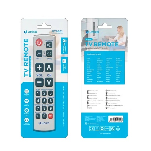 [RT9661] TELECOMANDO TV UNICO UNIVERSALE LETTURA FACILITATA TASTI GRANDI