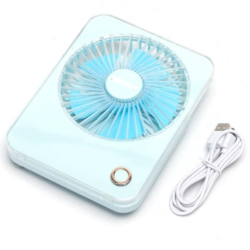 [FN1612] VENTILATORE DA TAVOLO O PARETE UNICO RICARICABILE  Ø 7.60CM 5W POTENZA 3 VELOCITA' BATTERIA DA 3600Mah CON CAVO USB -A  COLORE BLU 
