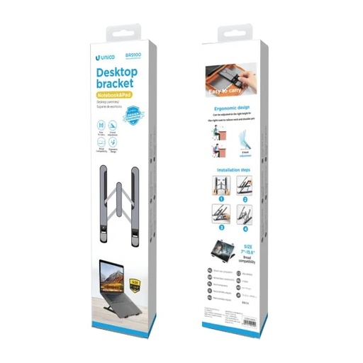 [BR9100] SUPPORTO  UNICO PER TABLET PIEGHEVOLE DA 7" A 15.6'' NERO ABS , METAL , SILICONE