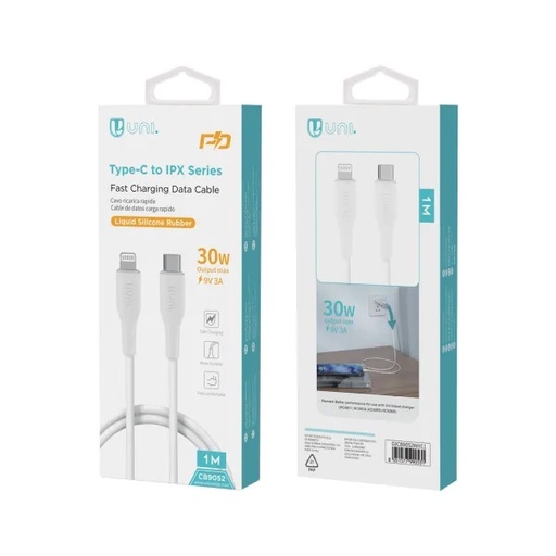 [CB9052B] CAVO UNICO BIANCO IN SILICONE DA USB-C A LIGHTING CARICA RAPIDA 30W 100CM 