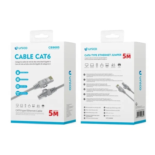 [EB240E] CAVO UNICO ETHERNET CAT6E/UTP DA SPINA RJ45 A SPINA RJ45 CAVO TONDO GRIGIO 5 MT 