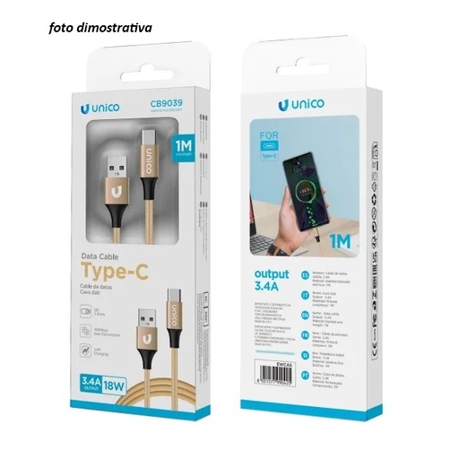 [CB9039] CAVO UNICO DA USB-A A USB-C 3.4A COLORE ARGENTO 100CM 