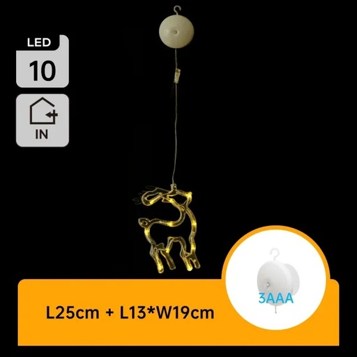 [AI05390] CIONDOLO A BATTERIA CON VENTOSA A FORMA DI RENNA, LUCE CALDA ,IP20 INTERNO