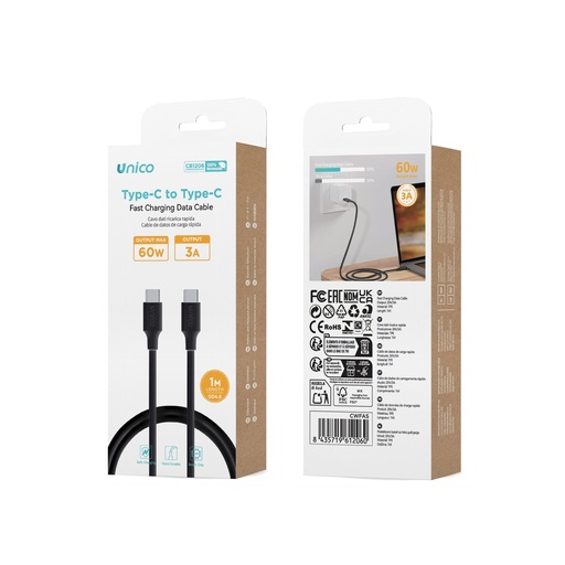 [CB1206N] CAVO UNICO DA USB-C A USB-C POWER DELIVERY 60W 3Ah 100CM NERO 