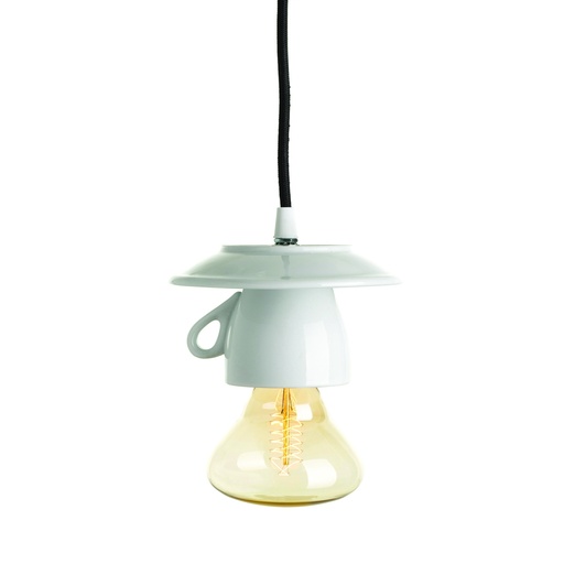 [CTAT600] PENDENTE ASSEMBLATO 2M, TAZZA DA CAPPUCCINO PORCELLANA BIANCA Ø 145MM H 80MM