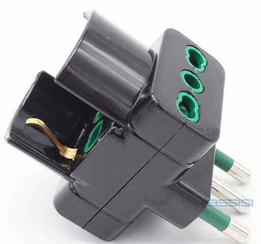 [9012N] ADATTATORE SPINA 16A 3 PRESE BIP.10/16A/SCHUKO NERO  MED