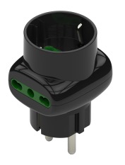 [CT1013N] ADATTATORE CIVILE CONTAKT 1 SPINA SCHUKO S31 - 2 PRESE BIPASSO - 1 BIPASSO+SCHUKO P17/11- P30 NERO