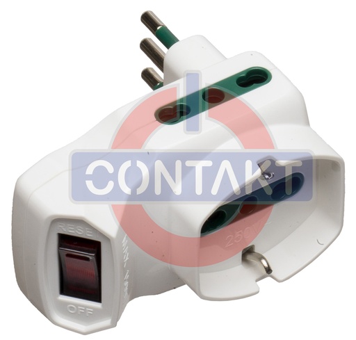 [CT1021B] ADATTATORE CIVILE CONTAKT INTERRUTTORE DI SICUREZZA SPINA 2P+T 10A S11 + 2 BIPRESE 2P+T P17/11 + 1 PRESA SCHUKO P30  +1500W BIANCO