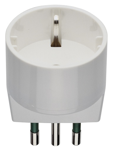 [VIW00302B] ADATTATORE CIVILE VIMAR SPINA 2P+T 10A S11 PRESA 2P+T 10A SCHUKO P30  250V BIANCO