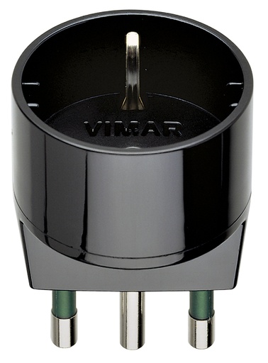 [VIW00303] ADATTATORE CIVILE VIMAR SPINA 2P+T 10A S17 PRESA 2P+T 16A P30 SCHUKO NERO