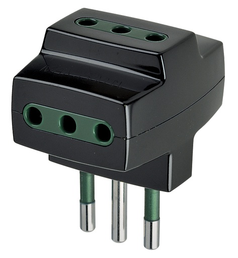 [VIW00320] ADATTATORE CIVILE VIMAR MULTIPLO SPINA 2P+T 10A S11 3 PRESE 2P+T  P11 250V NERO