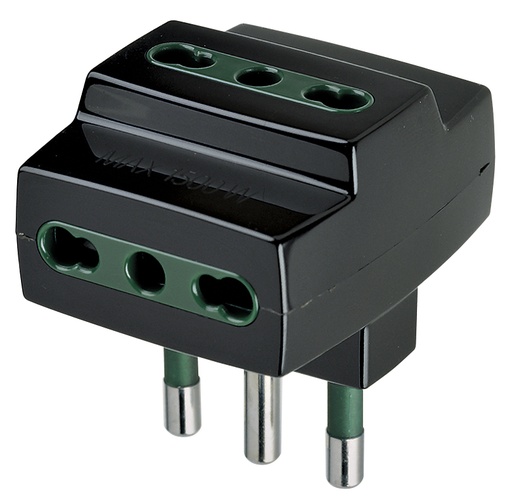 [VIW00321] ADATTATORE CIVILE VIMAR MULTIPLO  SPINA 2P+T 16A 3 PRESE 2P+T P17-P11  250V NERO