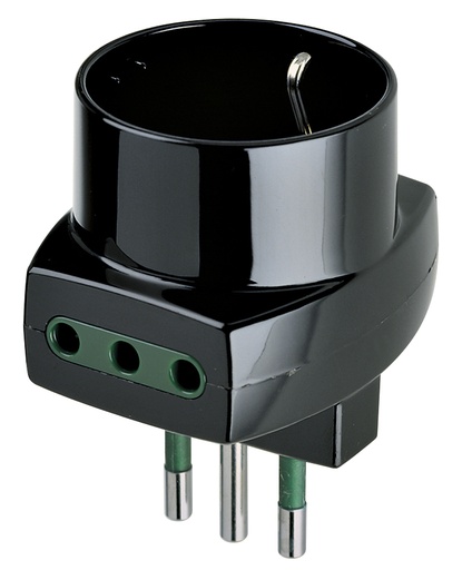 [VIW00322] ADATTATORE CIVILE VIMAR 1 SPINA 2P+T 10A P11 1PRESA SCHUKO P30 2PRESE 2P+T 10A P11-P30 NERO