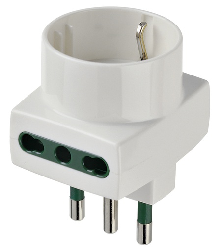 [VIW00323B] ADATTATORE CIVILE VIMAR 1 SPINA 2P+T 16A S17 1PRESA BIPASSO/SCHUKO P17/P11- P30 2 BIPRESE 2P+T P17-P11 250V BIANCO           BI