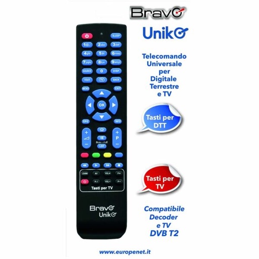 [BRUNIKO] TELECOMANDO TV BRAVO MODELLO UNIKO UNIVERSALE PER TV E DTT 