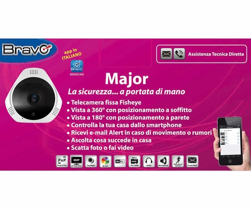 [MAJOR] TELECAMERA VIDEOSORVEGLIANZA BRAVO MODELLO MAJOR PANORAMICA DA INTERNO 