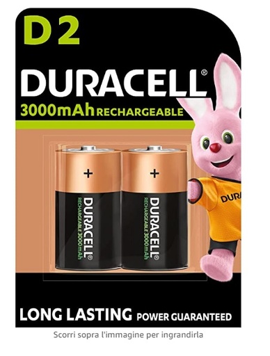 [HR20] PILE DURACELL RICARICABILE  TORCIA  D 1.2V 3000 MAH  NI-MH BL.2 HR20