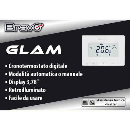 [CRONOTERGLAM] CRONOTERMOSTATO DIGITALE BRAVO MODELLO CRONOTERMOSTATO GLAM WI-FI PROGRAMMAZIONE GIORNALIERA E SETTIMANALE CONTROLLO ANCHE DA SMARTPHONE