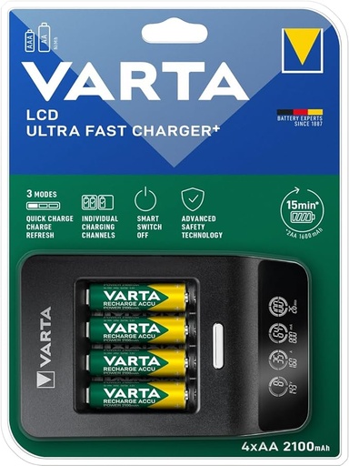 [57675101441] CARICABATTERIE VARTA CON LCD ULTRA RAPIDO CON STILO AA 2400MAH NI-MH PZ.4 576751
