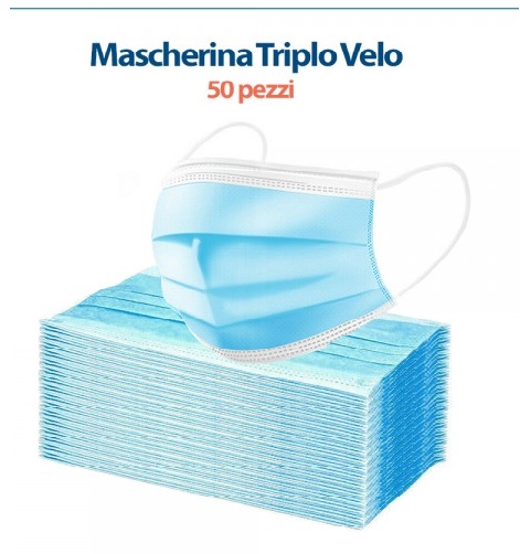 [CK50] MASCHERINA PROTETTIVA MONOUSO 3VELI TIPO CHIRURGICA CE SINGOLO
